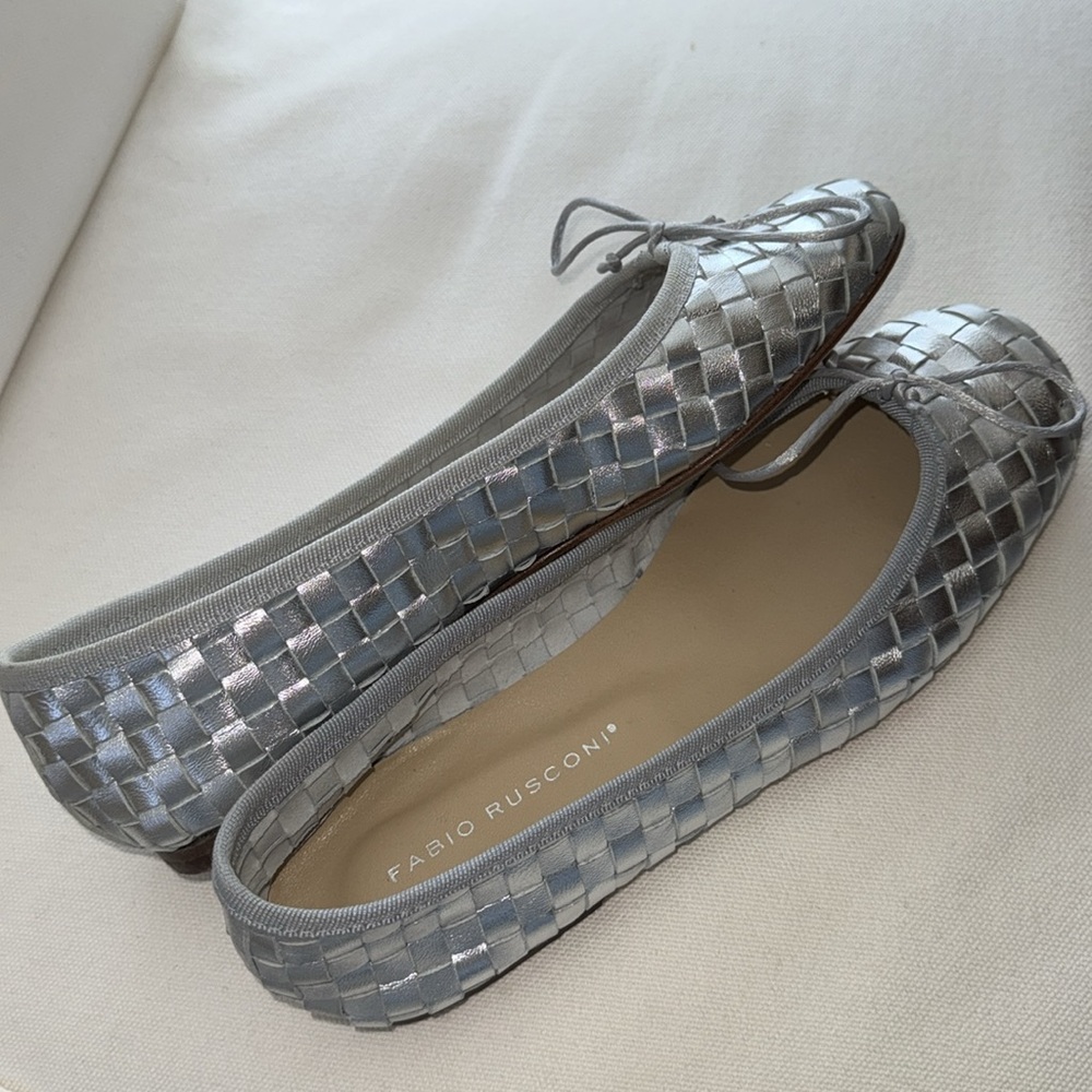 Fabio Rusconi silver woven leather ballet flats tie 37.5 37 1/2 shoes made italy - Picture 4 of 14